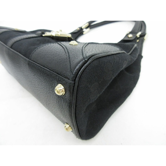 GUCCI Jackie Handbag Black GG Canvas Leather Bag - Picture 5 of 9